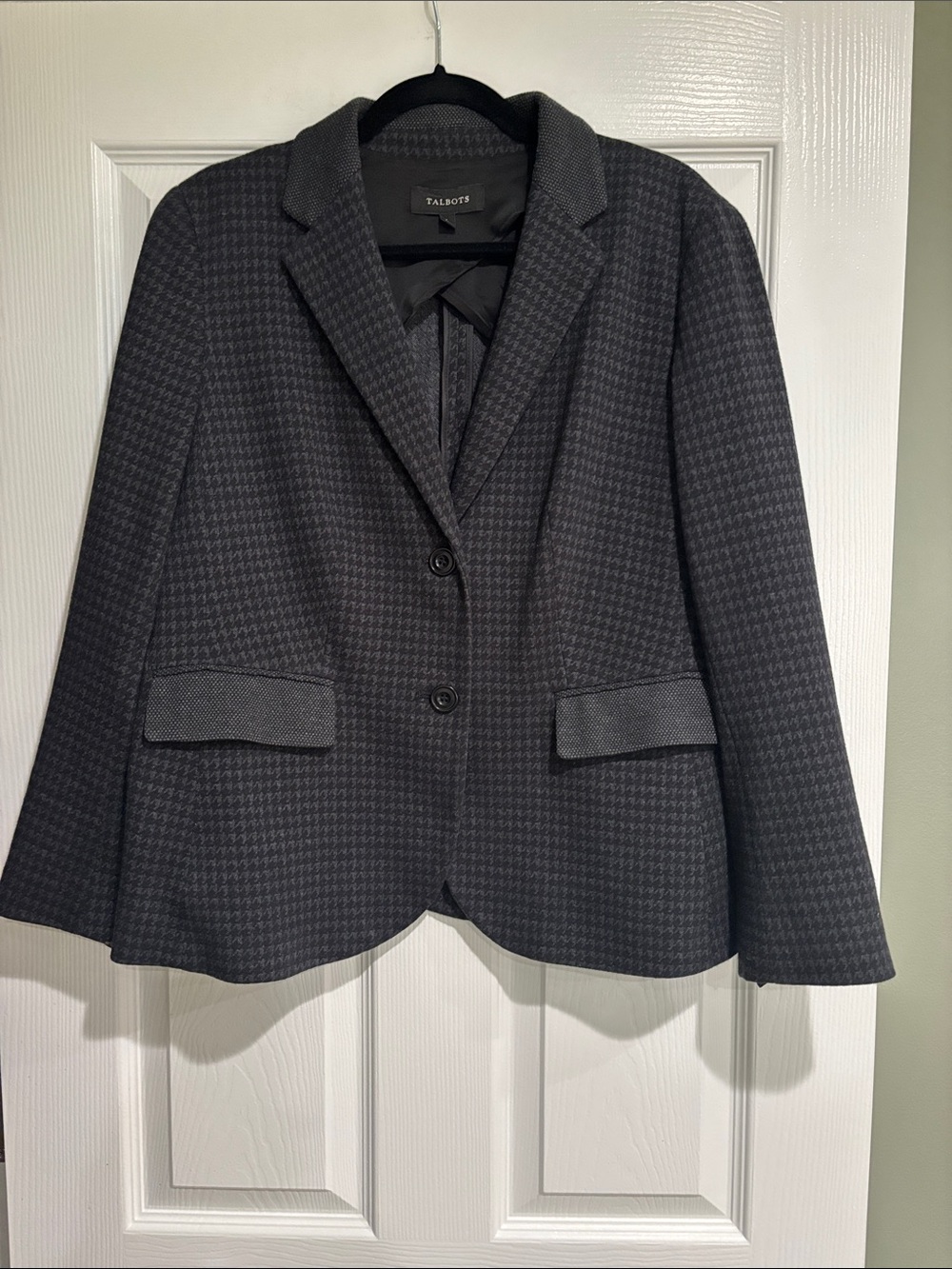 Talbots Dark Charcoal Houndstooth Blazer Jacket